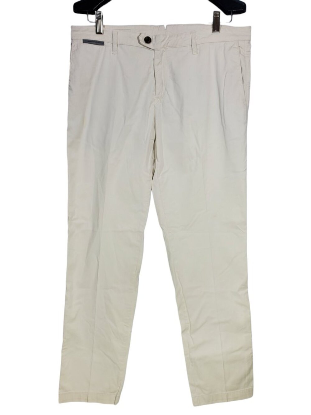 Eleventy Chino Pants Men's 34 Ivory Beige Flat Front Flap-Pockets Straight Leg